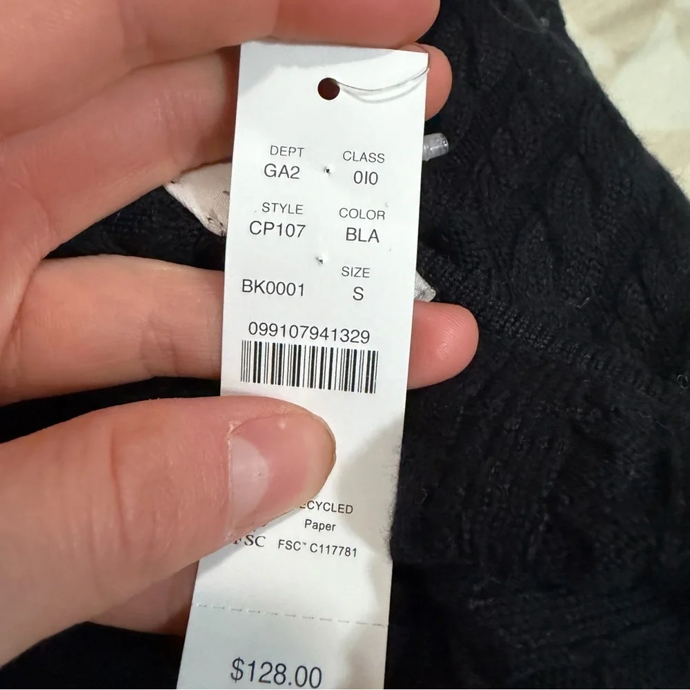 J crew Cable-knit wide V-neck sweater in merino wool black
